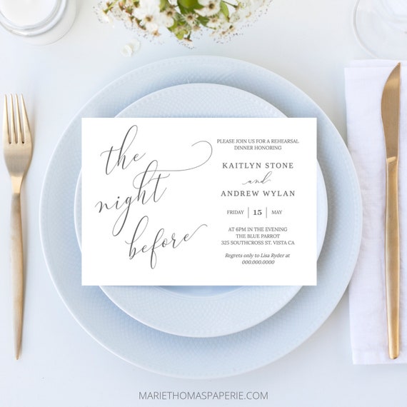 The Night Before Rehearsal Dinner Invitation, Elegant Simple Modern, 100% Editable, Instant Download - Emelia