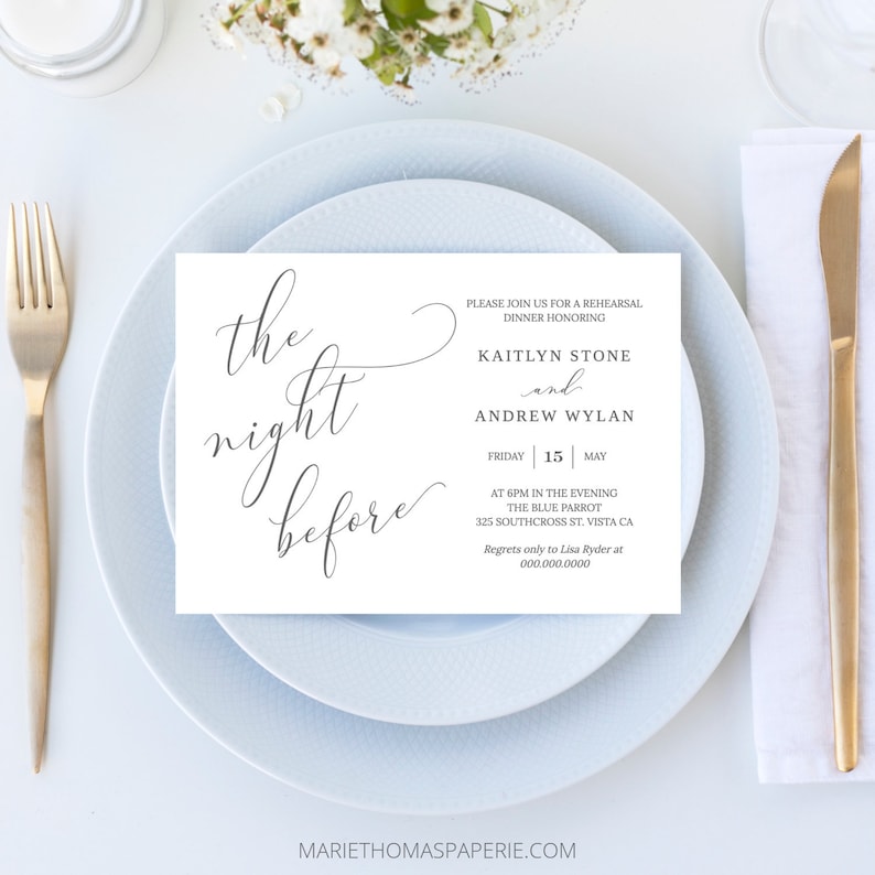 The Night Before Rehearsal Dinner Invitation, Elegant Simple Modern, 100% Editable, Instant Download Emelia image 1