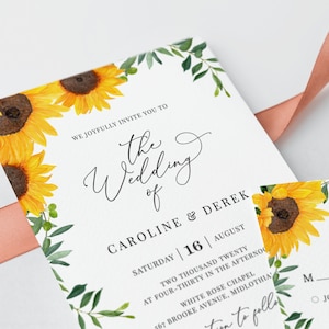 Maybelle Sunflower Wedding Invitation Template Download, Rustic Wedding Invitation Set, Wedding Suite, 100% Editable, Instant Download image 2