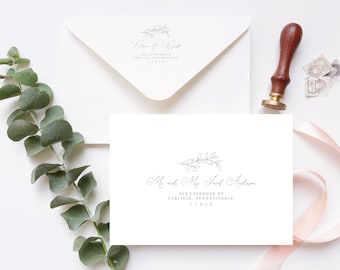 Eliana - Script Envelope Adressvorlage, Botanische Hochzeitsumschlagvorlage, DIY Hochzeit Adressumschlag, bearbeitbarer Sofortiger Download,