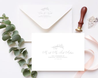 Eliana - Script Envelope Address Template, Botanical Wedding Envelope Template, DIY Wedding Address Envelope, Editable Instant Download,