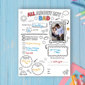 Father’s Day Printable, All About My Dad Coloring Page, Father's Day Coloring Page Questionnaire, DIY Gift for Dad, Father's Day Worksheet