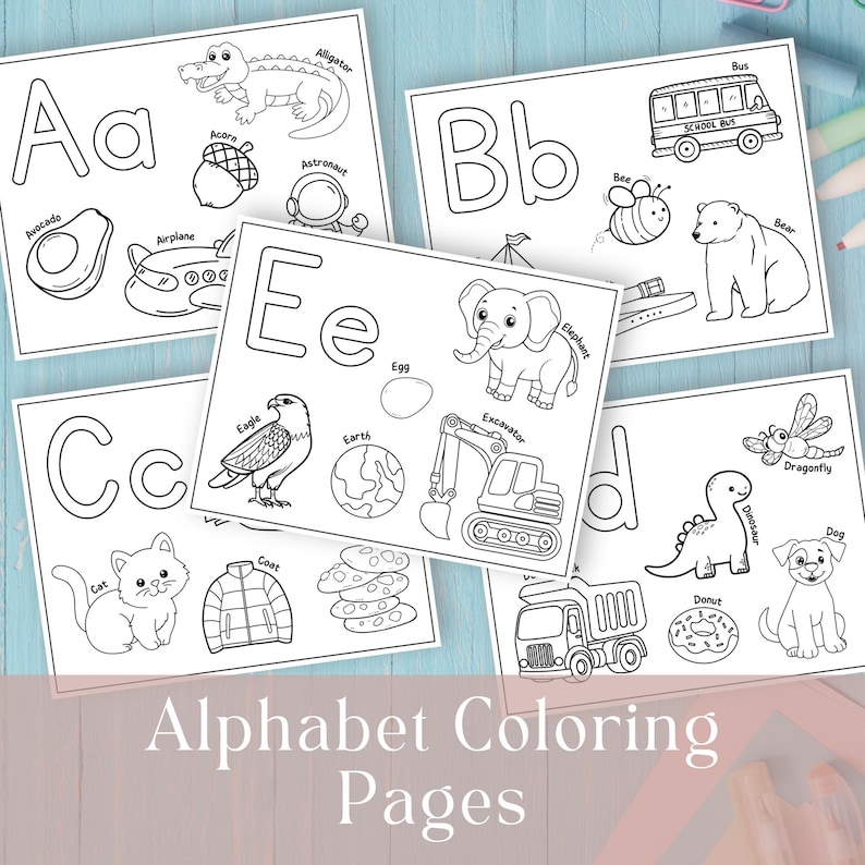 Puede incluir: P&aacute;ginas para colorear del alfabeto con las letras A a la D, con ilustraciones correspondientes. Incluye un caim&aacute;n, aguacate, avi&oacute;n, oso, abeja, autob&uacute;s, gato, abrigo, dinosaurio, perro, donut, &aacute;guila, tierra, elefante y excavadora.