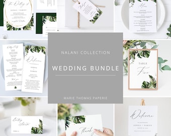 Nalani - Elegant Tropical Wedding Template Bundle, Wedding Invitation Kit, Bundle Wedding Invitations, Modern Wedding Invitation, Editable