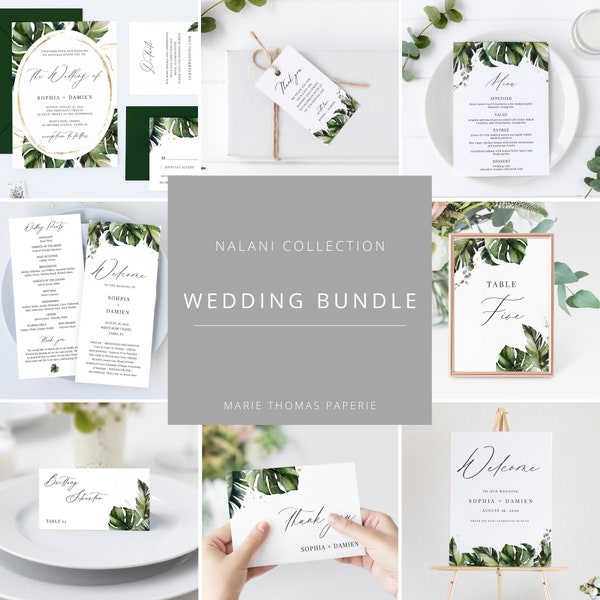 Nalani - Elegant Tropical Wedding Template Bundle, Wedding Invitation Kit, Bundle Wedding Invitations, Modern Wedding Invitation, Editable