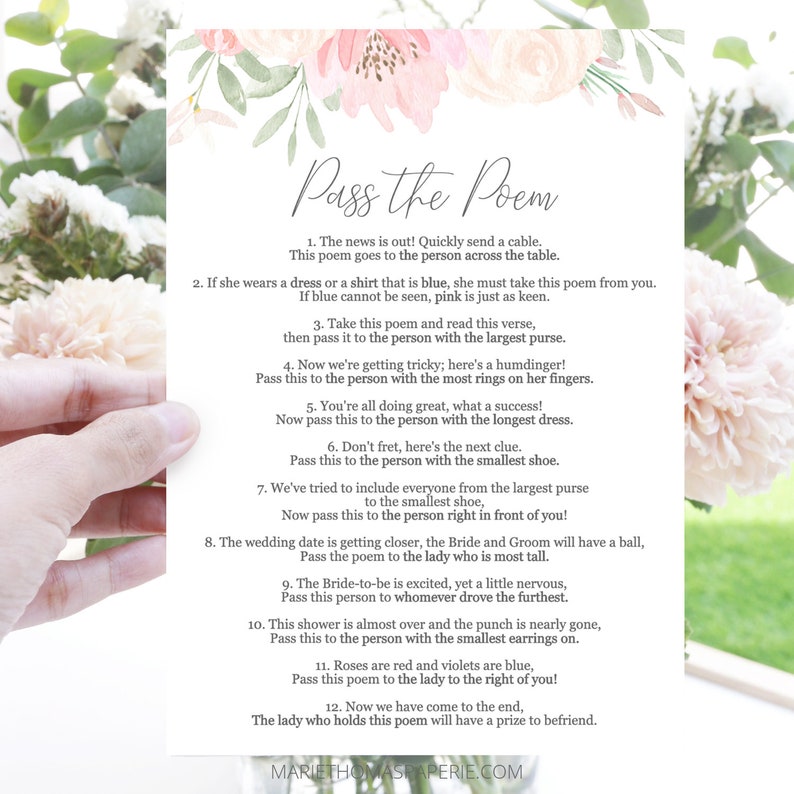 Alena Pass the Poem Bridal Shower Games Printable Bridal - Etsy