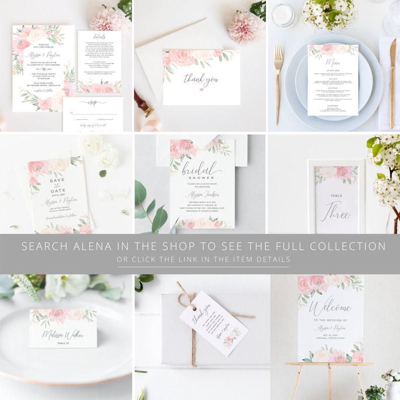 Alena Wedding Invitation Template Boho Wedding Invite Editable Invitation Pink Blush Floral Wedding Set Instant Download image 4