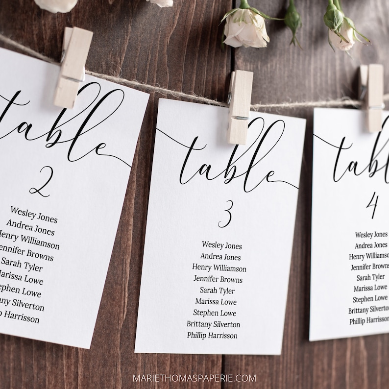 Modern Script Wedding Seating Chart Template, Wedding Table Numbers, Seating Plan, Editable Instant Download, Rustic Elegant Black Emelia image 7