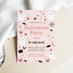 EDITABLE Cute Halloween Party Invitation, Pink Halloween Ghost Party Invite, Spooktacular Pumpkin Party Invitation, Instant Download - Lolli