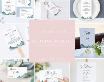 Clara - Mountain Wedding Template Bundle, Rustic Pine Wedding Invitation Kit, Bundle Wedding Invitations, Wedding Invitation Suite, Editable