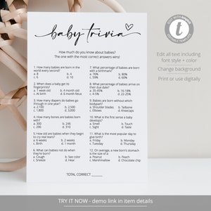 Baby Shower Trivia Game, Baby Shower Games Printable, Baby Trivia Game ...
