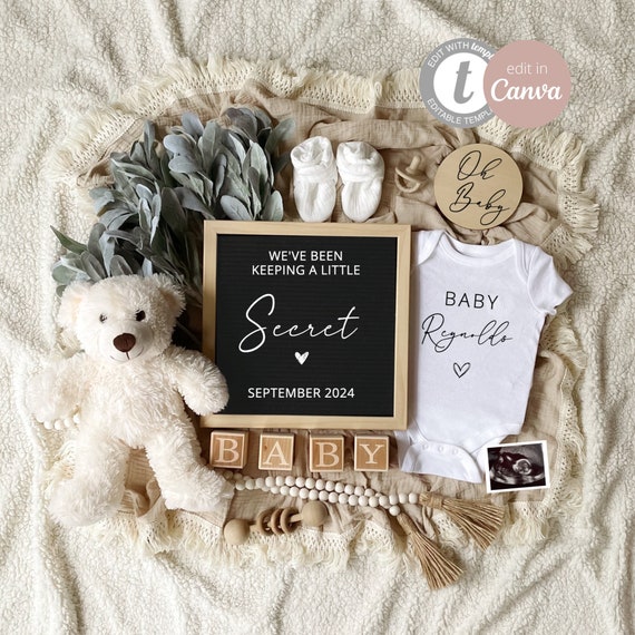 Digital Pregnancy Announcement for Social Media, Editable Letter Board Pregnancy Announcement, Gender Neutral Announcement, Instant Download