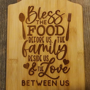 Bless this food bamboo cutting board, serving board, Christian Prayer