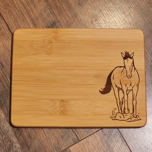 horse, western, country etched Bamboo Wood Cutting Board   - 8 x 6  inches