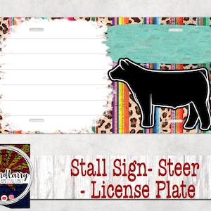 Custom License Plate Stall Sign, Livestock, Steer, Cow