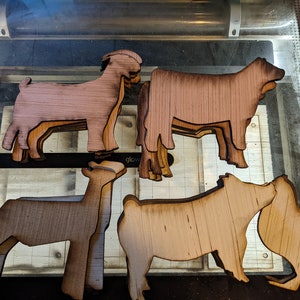 Livestock Animal Wood Cutouts - Steer, Sheep, Swine / Pig, Lamb / Sheep -