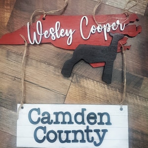 South Carolina Stall Sign – Custom State Shaped Livestock Tag for 4H & FFA – Personalized Barn Sign for Steer, Pig, Goat, Lamb, Turkey