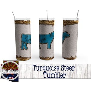 20 oz Stainless Steel Farm, livestock, Turquoise Steer Tumbler