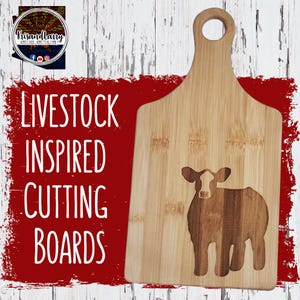 Farmhouse Steer Bamboo Cutting Board – Front Facing Cattle Paddle Board – Rustic Ranch Kitchen Decor – Beef Cow Art – Charcuterie Tray
