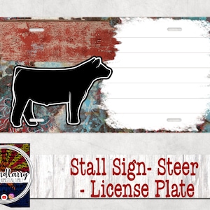 Custom License Plate Stall Sign, Livestock, Steer, Cow