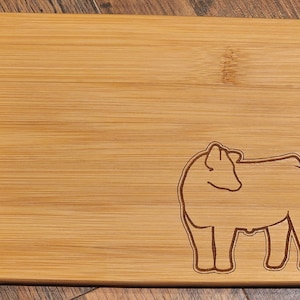 Show Market Steer etched Bamboo Wood Cutting Board   - 8 x 6  inches
