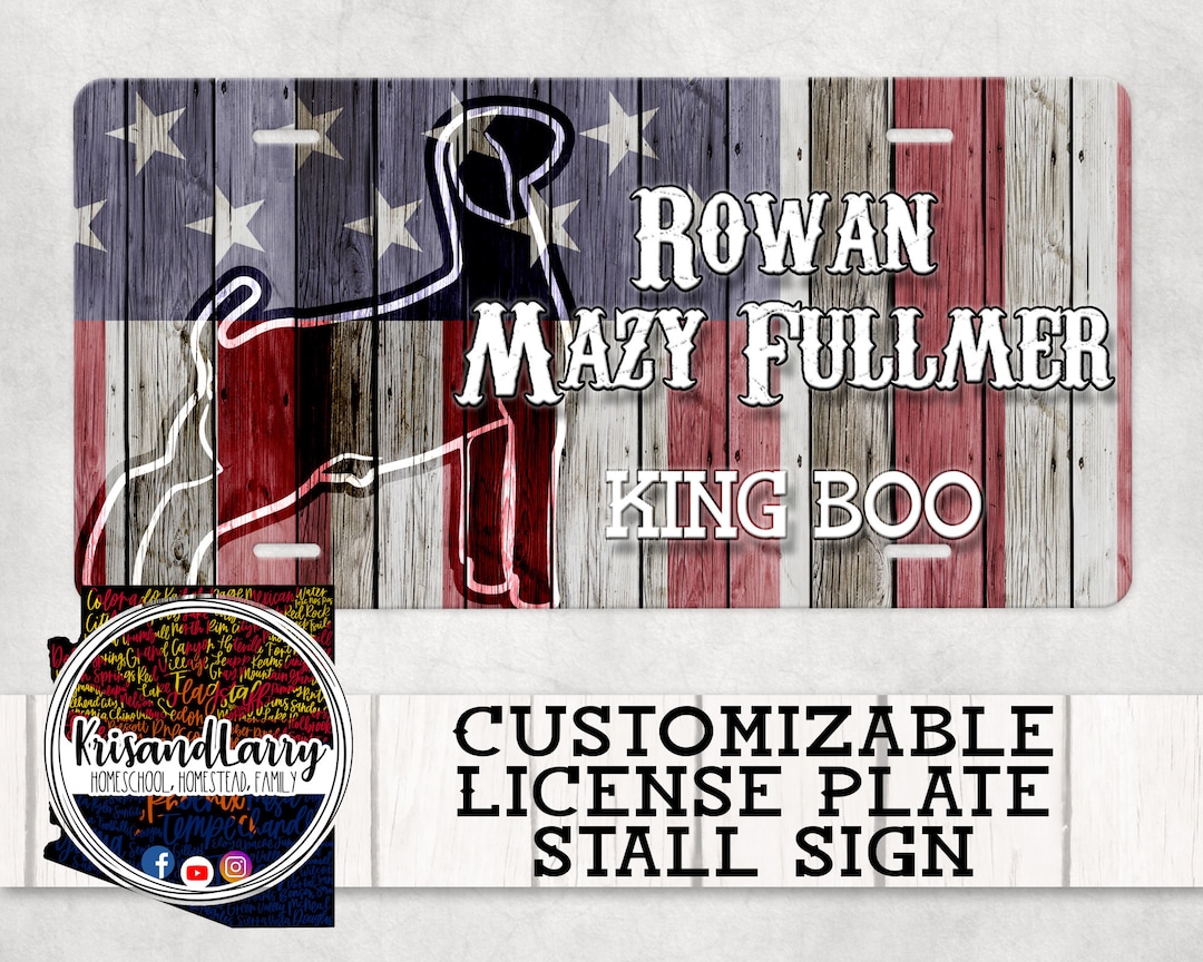 Custom License Plate Stall Sign, Livestock, Goat, Lamb, Steer, Heifer