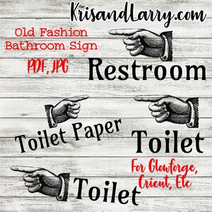 12 x 4 inch - Ouderwetse badkamer teken set, houten teken, teken, PDF / PNG cut bestand voor Cricut, Glowforge - DIGITAAL bestand