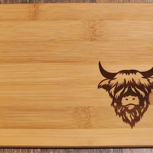 Highland Cow, western, country etched Bamboo Wood Cutting Board   - 8 x 6  inches