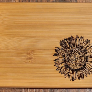 Sunflower, western, country etched Bamboo Wood Cutting Board  - 8 x 6  inches