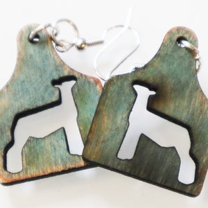 Wood Lamb, sheep, tag earrings, livestock, hand-stained, distressed, animal show, nickel-free