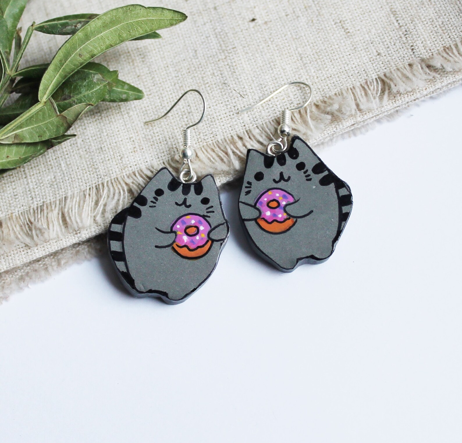 Kavaii Cat Earrings Cute Pusheen Cute Сat Earrings Painted Etsy