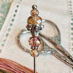 Peach Tulip Counting Pin ~ Soft Pink, Antique Silver ~ Czech Glass Beaded Needlework Accessory