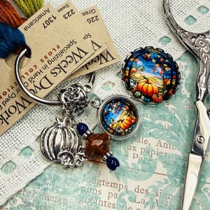 Fall Pumpkin Patch ~ Needle Minder, Thread Keep ~ Orange, Blue