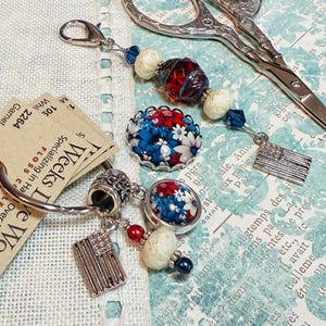 American Flag Needlework Set ~ Thread Keep, Needle Minder, Scissor Fob ~ Red, White, Blue