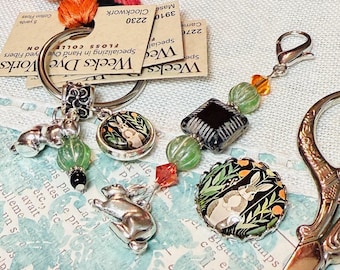 Rabbit Set ~ Scissor Fob, Needle Minder, Thread Ring ~ Orange, Black, Green, Pink