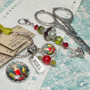 Christmas Candle ~ Thread Keep, Scissor Fob, Needle Minder ~ Red, Green ~ Noel Charm