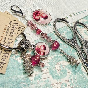 Winter Ornaments Thread Keep, Scissor Fob, Needle Minder ~ Rose, Pink ~ Christmas Tree Charm
