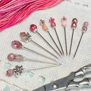 Czech Glass Counting Pins ~ Pretty in Pink Sewing Needles ~ Marking Pin Set