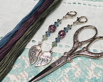 Friend Scissor Fob Set, Swarovski Crystal Czech Glass Beads