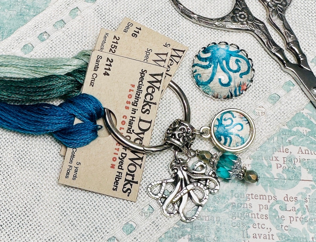 Octopus Thread Ocean Octopus ~ Thread Keep & Needle Minder ~ Blue, Gold, Brown ~ Beach ...