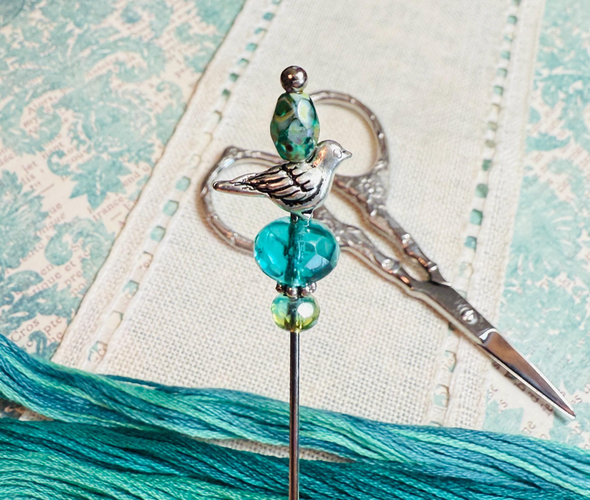 オーシャンブルーの鳥のカウントピン〜ティール、アクア、アンティーク