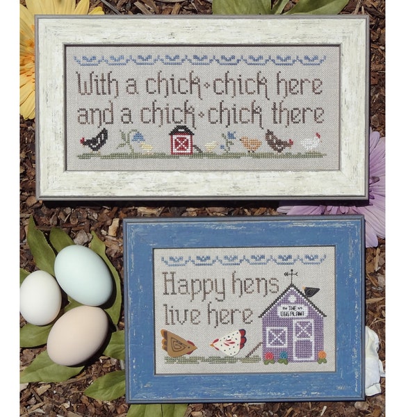 Hens and Chicks Cute Chicken Farm Cross Stitch Pattern My Big Toe Designs ~ PDF Instant Digital Download