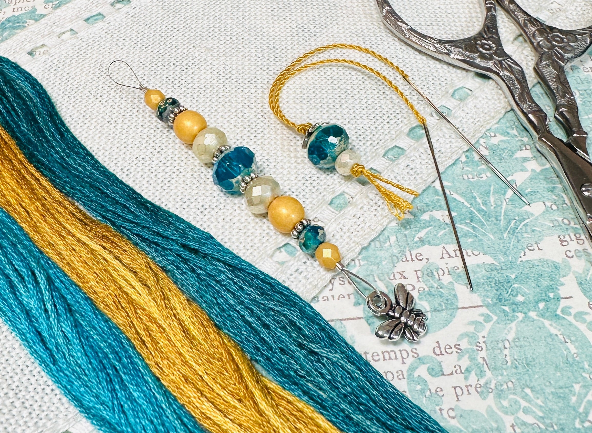 Stained Glass Bee ~ Beaded Needle Threader or Thread Counter ~ Yellow ...