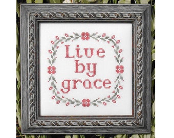 Live by Grace Inspirational Cross Stitch Pattern My Big Toe Designs ~ PDF Instant Digital Download