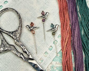 Bird Trio Counting Pin Set ~ Pink, Purple, Blue ~ Spring Gift