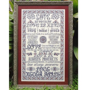 I Corinthians 13 The Love Chapter Bible Christian Antique Reproduction Style Cross Stitch Pattern My Big Toe Designs ~ PDF Instant Download