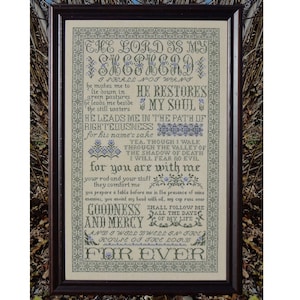 The Lord Is My Shepherd Psalm 23 Bible Christian Antique Reproduction Style Cross Stitch Pattern My Big Toe Designs ~ PDF Digital Download