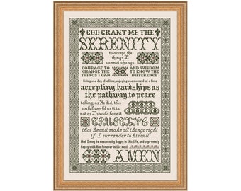 Serenity Prayer Inspirational Large Antique Reproduction Style Cross Stitch Pattern My Big Toe Designs ~ PDF Instant Digital Download
