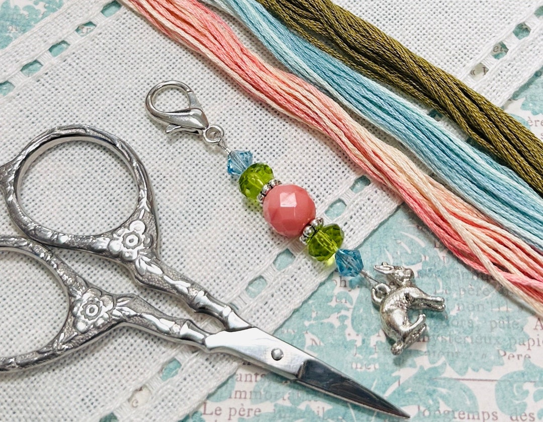Spring Hare Scissor Fob ~ Blue, Pink, Green ~ Rabbit Charm ~ Swarovski ...