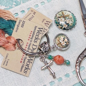 Old Rugged Cross ~ Needle Minder & Thread Keep Ring ~ Pink, Peach, Ocean Blue, Ivory